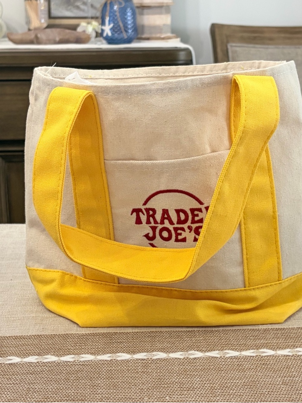 Trader Joe’s mini Canvas Tote Bag with Yellow Accents